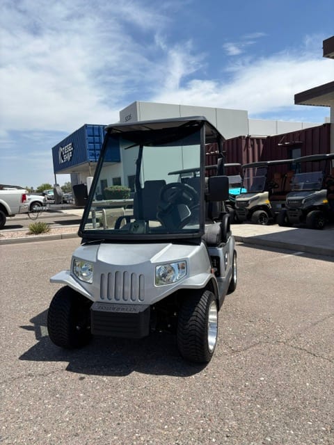 Straight-on front view of the 2018 Tomberlin showing headlights and tinted windshield