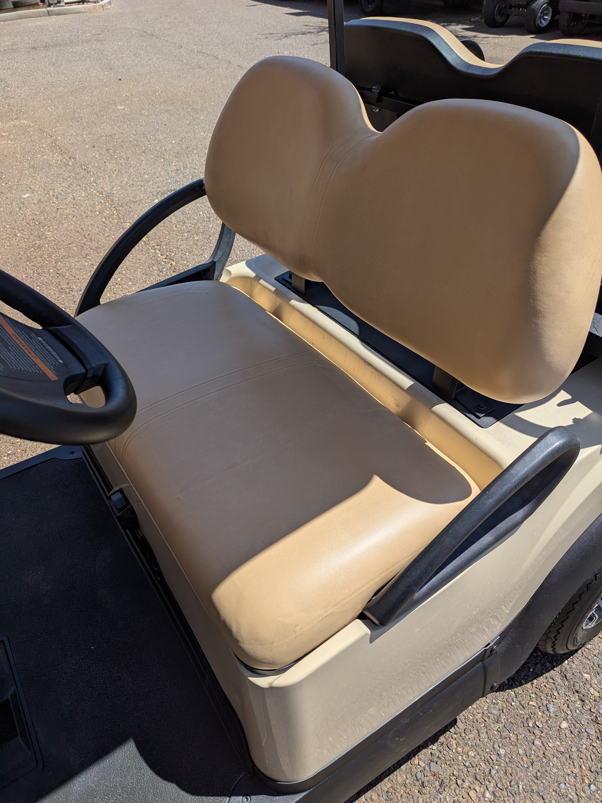 Custom tan golf cart seat upgrade