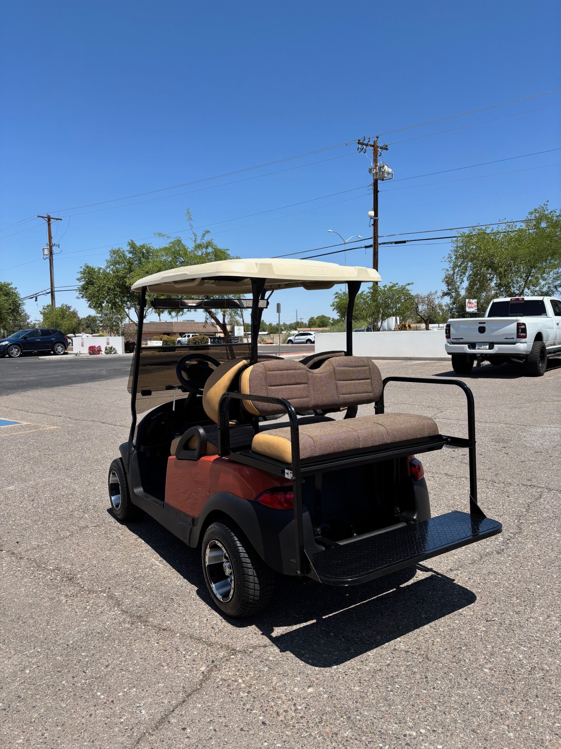 Rear seat and cargo configuration on a refreshed golf cart