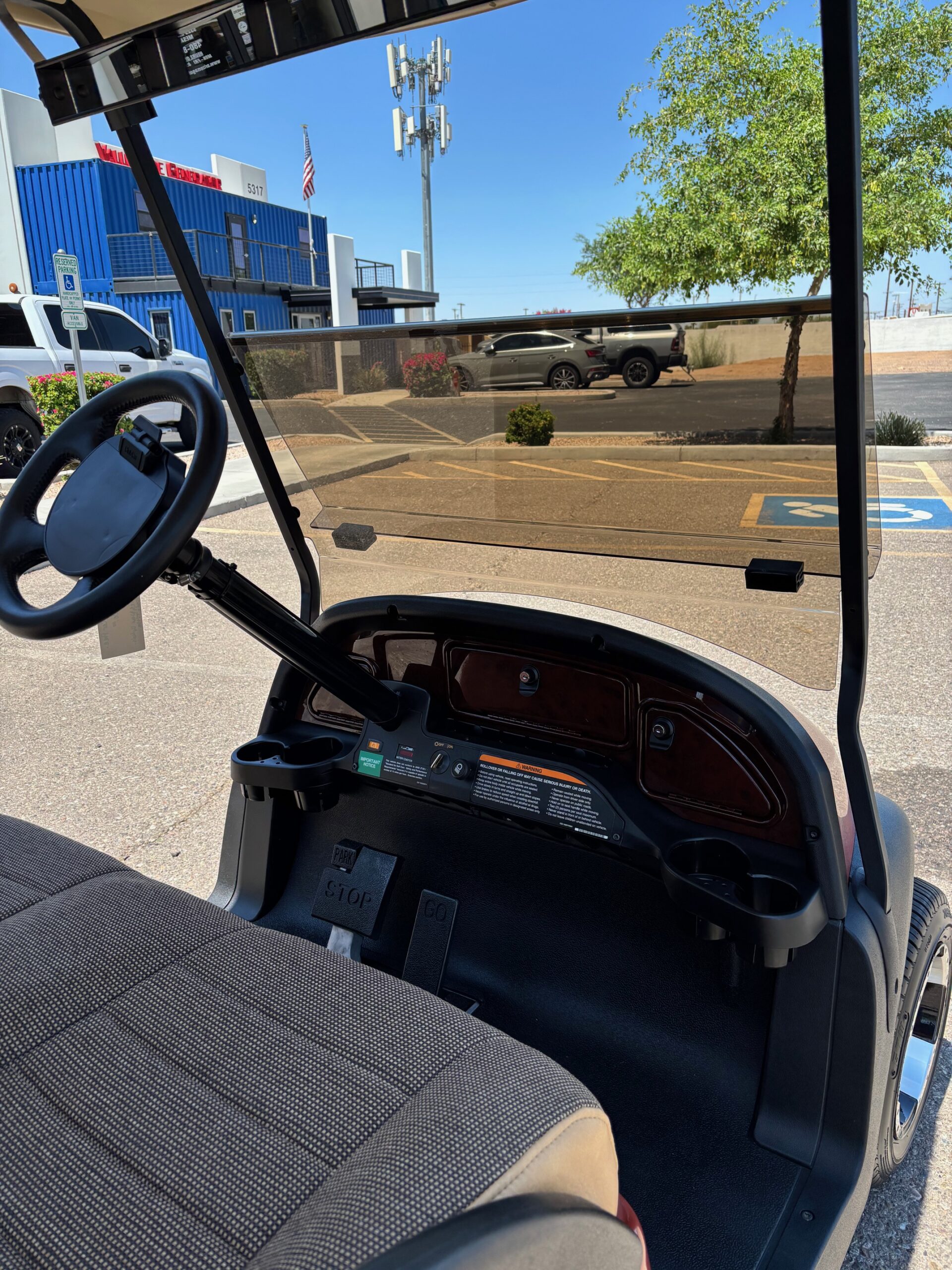 Golf cart interior and steering wheel accessory detail