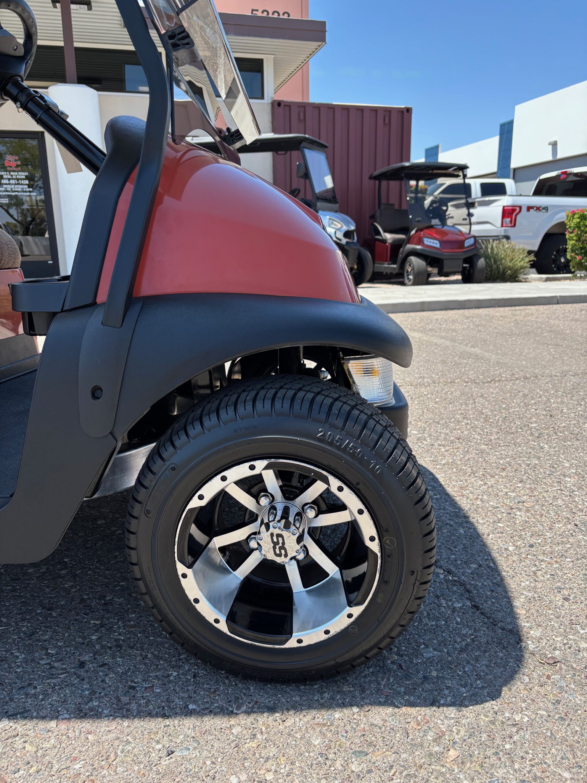 Detailed photo of upgraded golf cart wheel package